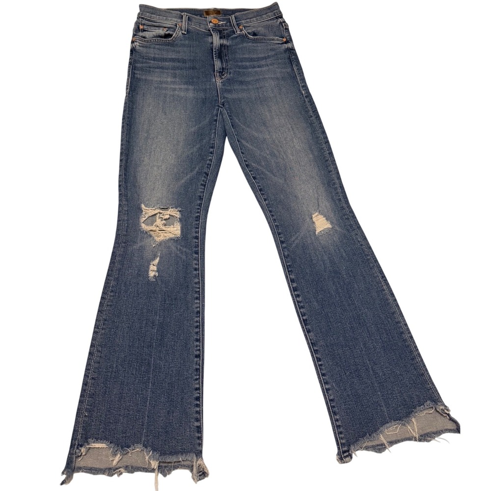 Mother The Insider Crop Step Chew Jeans Dancing On Coals Blue Distressed 25
